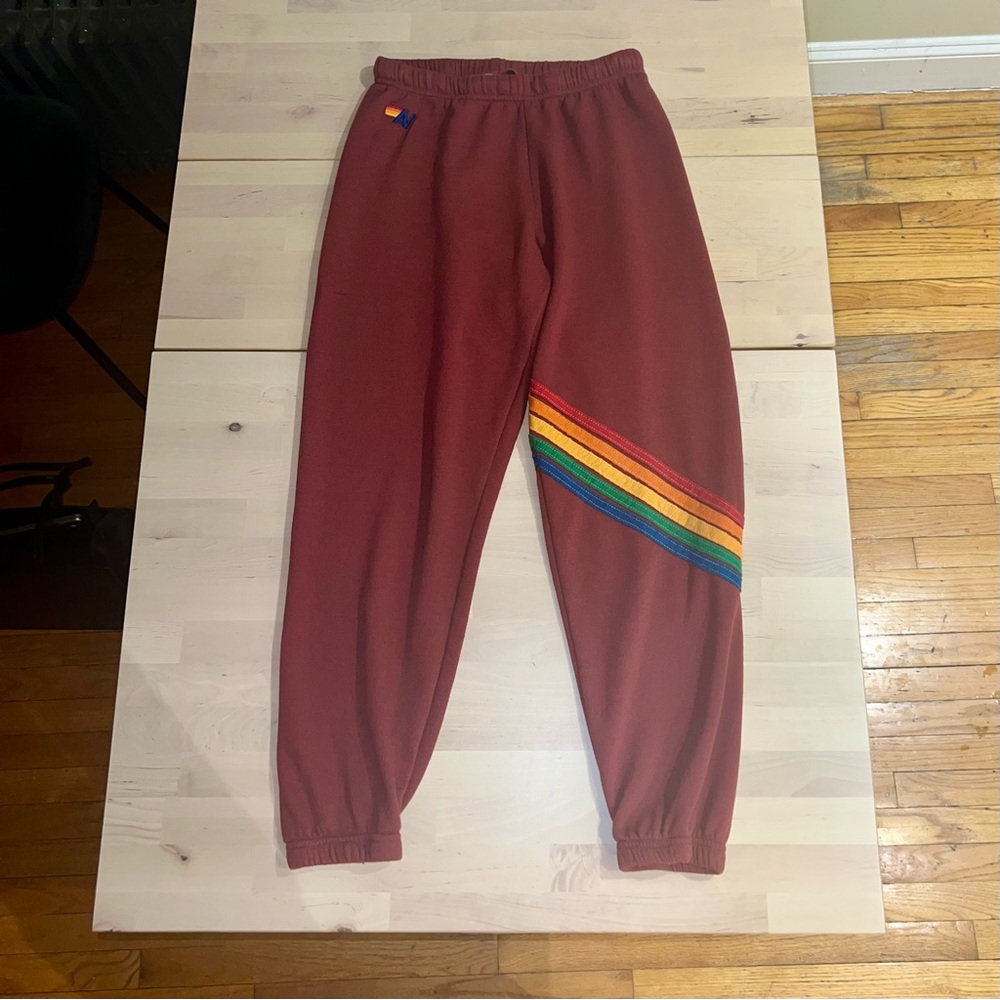 RARE Aviator Nation Chevron Sweatpants - Claret w/ Rainbow Stripes - L